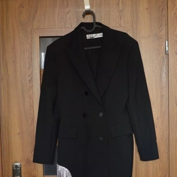 Zara Blazer Dress Limited Jewel Rhinestone Trim Fringe Black - Picture 8 of 9